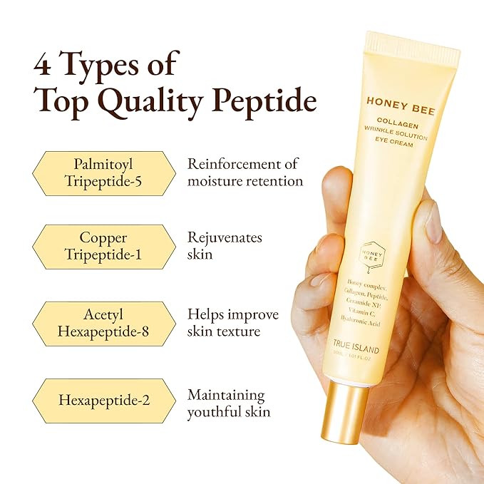 Honey Bee Collagen Fine Line Firming Eye Cream for Puffiness and Bags Under Eyes w/Vitamin C, 4 Peptides & Niacinamide | Bright and Tight Under Eye Cream for Dark Circles 1.01 fl oz-Velvo Beauty