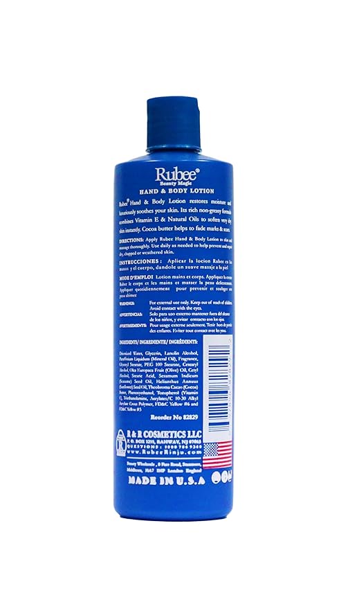 RUBEE Body & Hand Lotion - Pack of 6 Non-Greasy Lotion for Women & Men - 16oz for Extremely Dry Skin - Vitamin E Moisturizer-Velvo Beauty