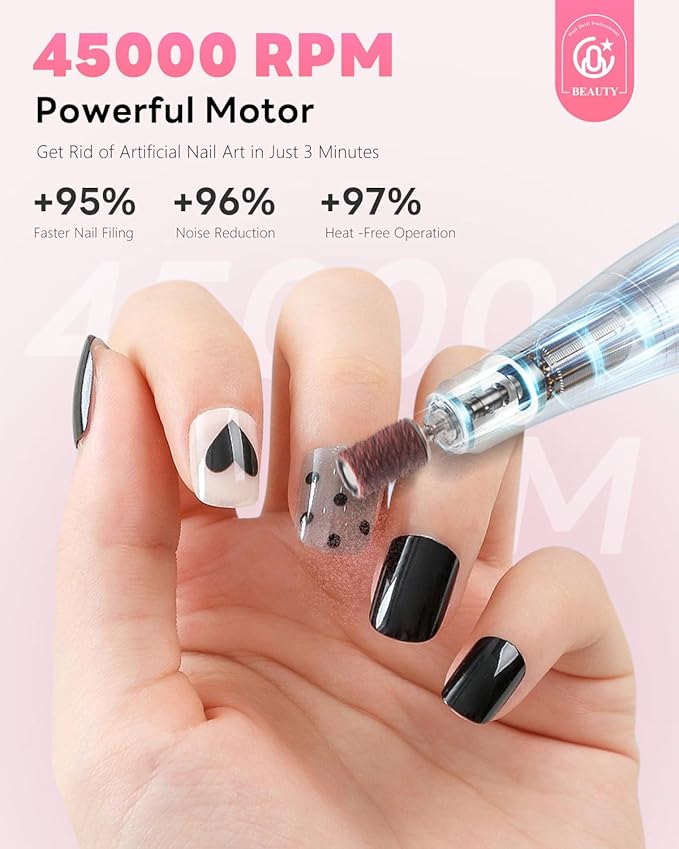 CozyZen Cordless Nail Drill Professional: 45000 RPM Rechargeable Electric Nail File Kit, Portable & Low Noise for Acrylic, Gel Nails, Manicure & Pedicure - Salon & Home Use-Velvo Beauty