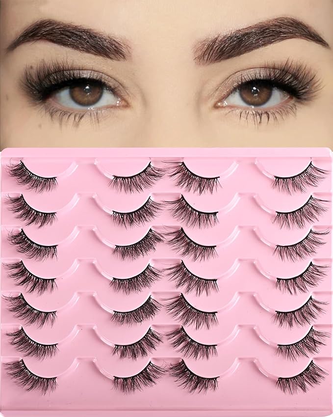 FARRED Half Lashes Natural Look Short Eyelashes Cat Eye Lash Fluffy Natural Lashes Wispy False Eyelash 14 Pairs Faux Mink Strip Eye Lashes Pack for Daily Makeup (F15 | 9-14mm)-Velvo Beauty