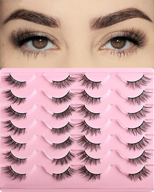 FARRED Half Lashes Natural Look Short Eyelashes Cat Eye Lash Fluffy Natural Lashes Wispy False Eyelash 14 Pairs Faux Mink Strip Eye Lashes Pack for Daily Makeup (F15 | 9-14mm)-Velvo Beauty