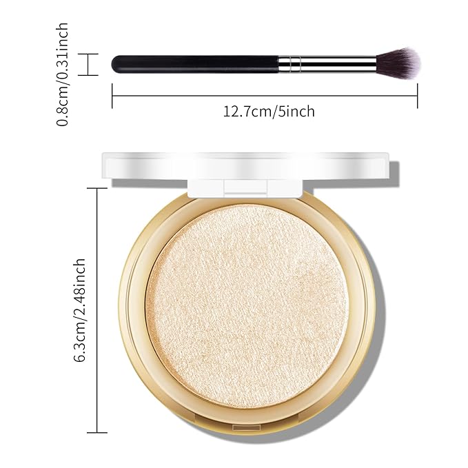 Baked Highlighter Powder Palette, Makeup Highlighter Powder Palette Sheer Shimmering Finish Face Highlighters Makeup Iluminadores de Maquillaje #03 Sun Glow-Velvo Beauty