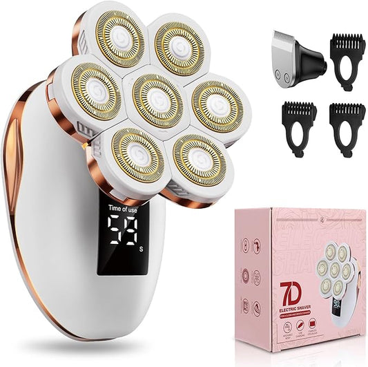 2-in-1 Electric Razors for Women, Wet/Dry 7D Rechargeable Rotary Shaver for Legs, Water Resistant Grooming Kit - Electric Razors for Women, Facial Hair Removal, Bikini Trimmer, Lips - Gentle Hair Remo-Velvo Beauty