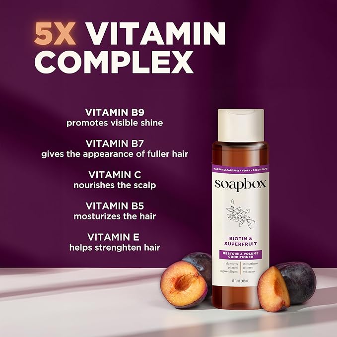 Soapbox Biotin & Superfruit Shampoo & Conditioner Set with Vegan Collagen, Aloe and Shea Butter, Pack of 2 Harsh Sulfate Free, Paraben & Silicone Free, 16 Ounces Each-Velvo Beauty