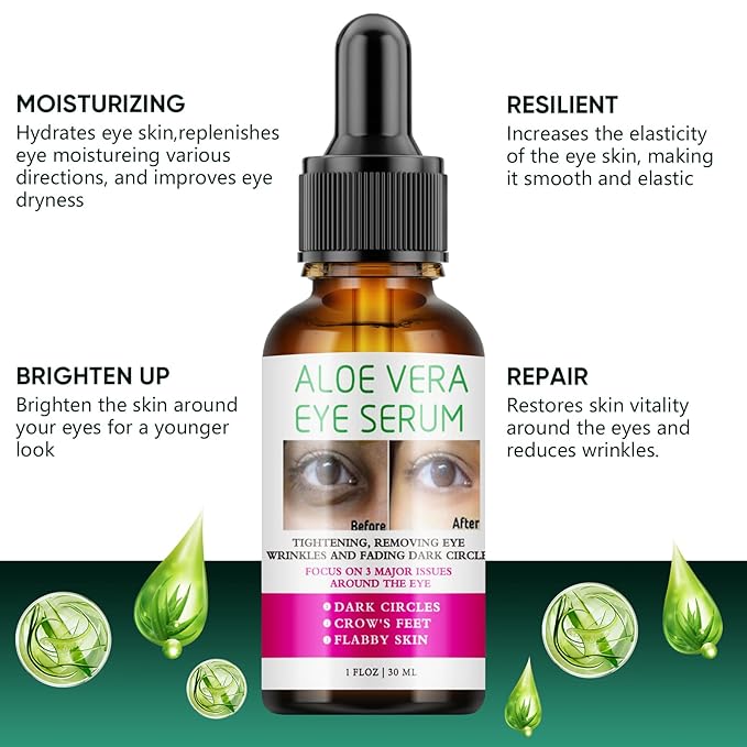 Aloe Vera Eye Serum Dark Circles Under Eye Treatment for Women to Reduce Appearance of Puffy Eyes Eye Bags Fine Lines and Wrinkles for All Skin Types, Beauty Skin Care Gift-Velvo Beauty