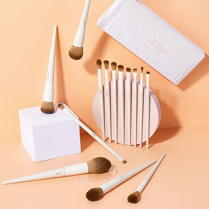Jessup Makeup Brushes 14Pcs Makeup Brush Set Premium Synthetic Powder Foundation Contour Blush Concealer Eye Shadow Blending Liner Make Up Brush Kit Light Grey T329-Velvo Beauty