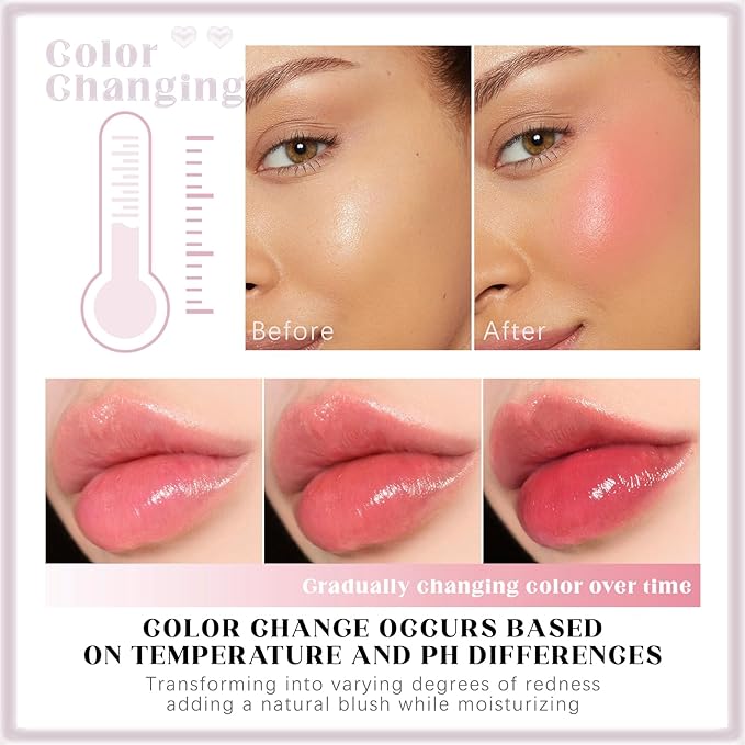 Cooling Water Jelly Tint Cream Blush, Color Changing Blush for Lip and Cheeks, Magic Lip Balm Lip Tinted Jelly Stain, Watercolor Finish Long Wear Multi-Use Cream Blush Gel Lip Gloss Makeup-Velvo Beauty