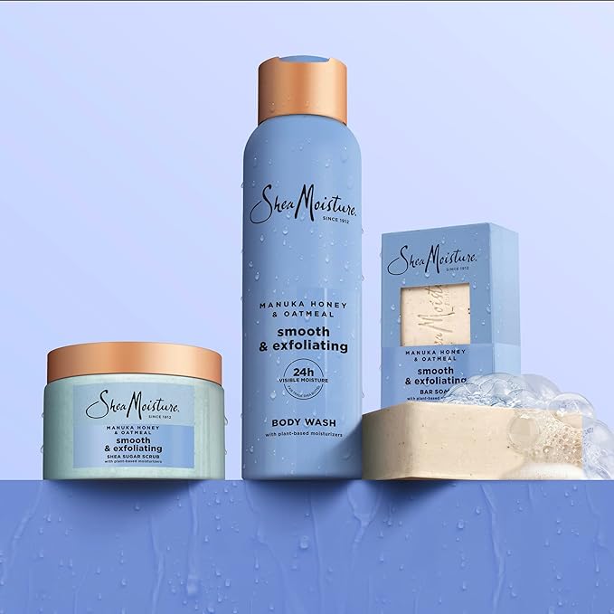 SheaMoisture Shea Sugar Body Scrub Manuka Honey Oatmeal for smooth & exfoliating Smooth and Exfoliating Body scrub with 24h shea moisture nutrients 12 oz-Velvo Beauty