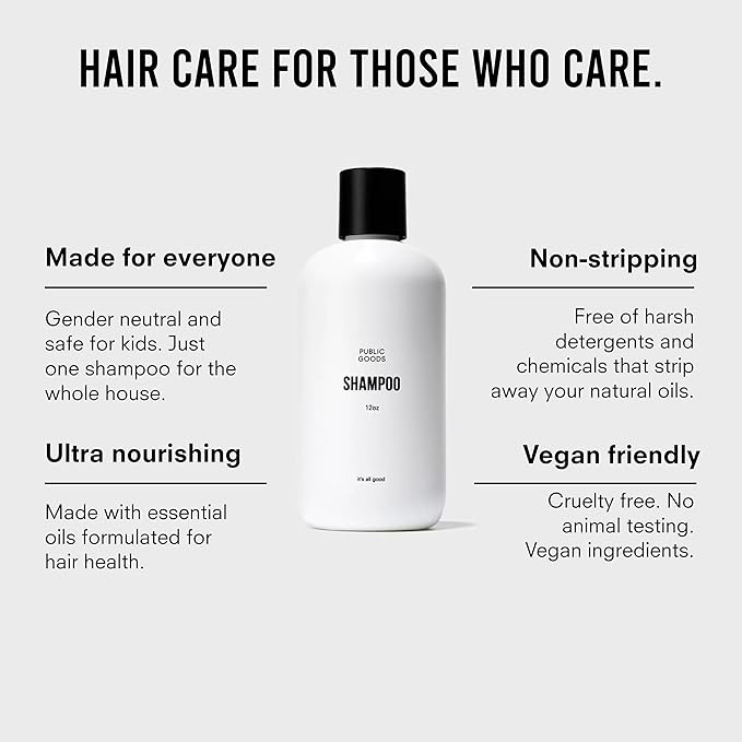 Public Goods Shampoo for Women & Men | Natural Gentle Shampoo to Cleanse & Nourish All Hair Types | Made with Organic Essential Oils | Sulfate & Paraben Free | Vegan | Made in Canada | 12 Fl Oz Bottle-Velvo Beauty