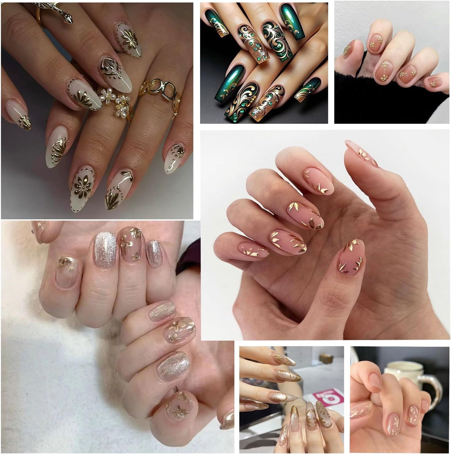 6 Sheets Gold Nail Art Stickers 3D Self -Adhesive Golden Flowers Leaves Nail Decals Holographic Hot Stamping Floral Nail Stickers Summer Blossom Nail Decoration for Women DIY Manicure Supplies-Velvo Beauty