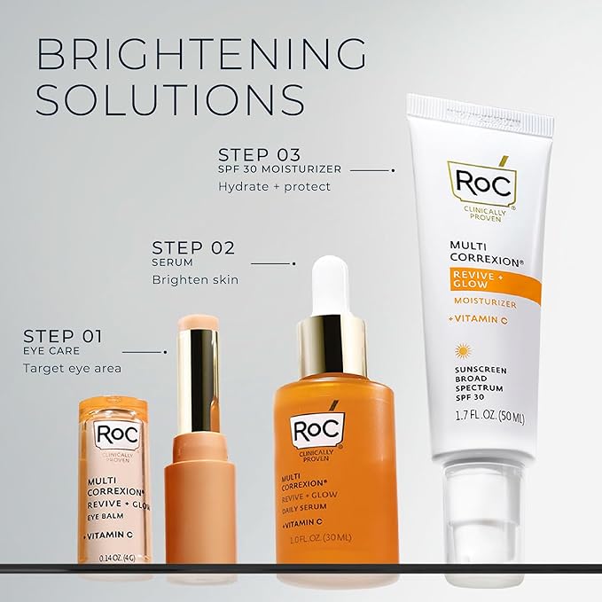 RoC Multi Correxion Revive + Glow Vitamin C Sunscreen Broad Spectrum SPF 30 Face Moisturizer (1.7 oz) with Retinol Eye Cream Packette-Velvo Beauty