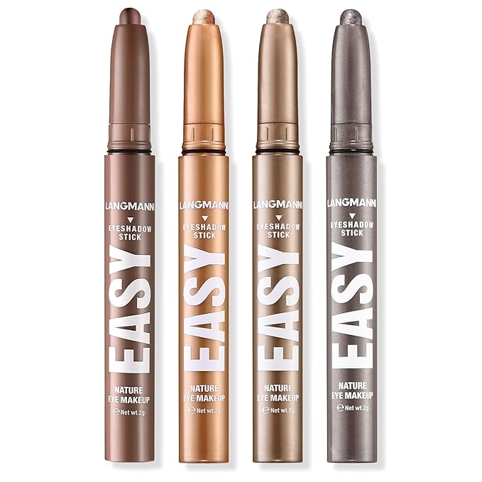 LANGMANNI Eyeshadow Stick,4 PCS Waterproof Multi-Color Eyeshadow Pen Set,Creamy Long-Lasting Eye Makeup Kit,Natural & Shimmer Shades Contour Stick,Gifts For Women (#6+10+11+21-4Colors)-Velvo Beauty