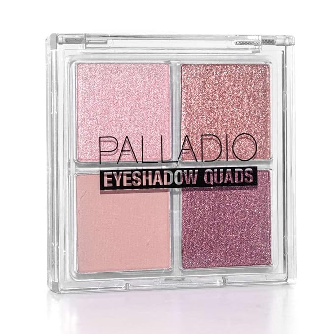 Palladio Eyeshadow Quads Velvety Pigmented Blendable Matte, Metallic & Shimmer Finishes, Creamy Formula, Four Way Quad Eye Shadow Palette, Talc-Free (Girly)-Velvo Beauty