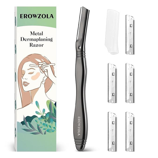 Dermaplane Razor for Women Face with 6 Refill Blades, Dermaplaning Tool Face Razors for Removes Facial Hair, Peach Fuzz, Reusable Metal Handle Eyebrow Razor (Black)-Velvo Beauty