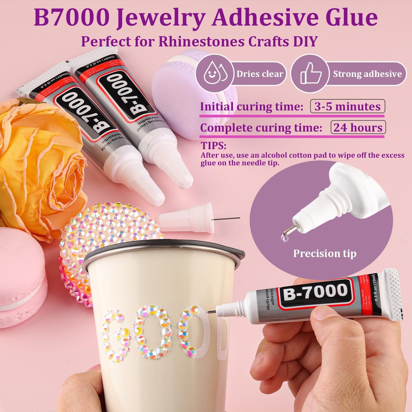 Resin Jelly Rhinestones for Crafting with B7000 Jewelry Glue, 2 Boxes Transparent AB Flatback Crystals with 3Pcs 10ml Glue, Bedazzling Non Hotfix Gems for DIY Tumblers Clothing Shoes Manicure-Velvo Beauty