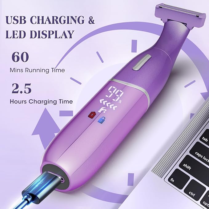 Electric Razor for Women,6 in 1 Women's Bikini Trimmer Shaver for Women & Men Pubic Hair, Private Area, Legs, Eyebrow,Face, Nose, Eyebrow, Body Hair Removal IPX5 Waterproof Wet & Dry-Velvo Beauty