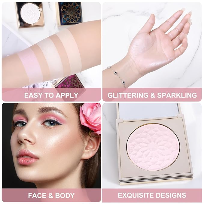 Face Highlighters Exquisite 3D Texture Luminizers Palette, Shiny Contour Makeup Illuminator for Body Cheek Eyebrow Nose Chin Lip Glossy Shimmer Contouring Palette-Velvo Beauty