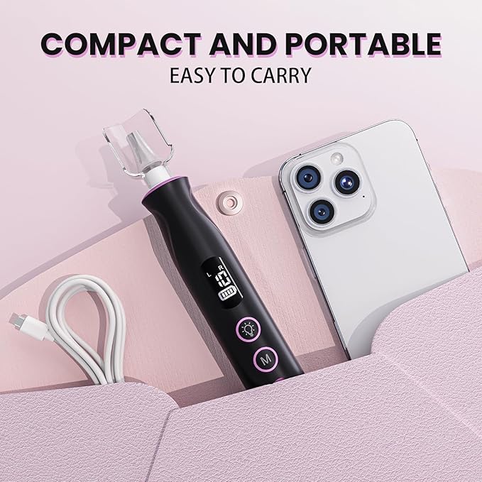 Electric Nail Drill, Cordless 2000 mAh Rechargeable Portable Nail File 12 in 1 Kit for Thick Toenails, 10 Speeds Nail Dril Machine Professional Manicure Pedicure for Hand Natural Nails Care (Black)-Velvo Beauty