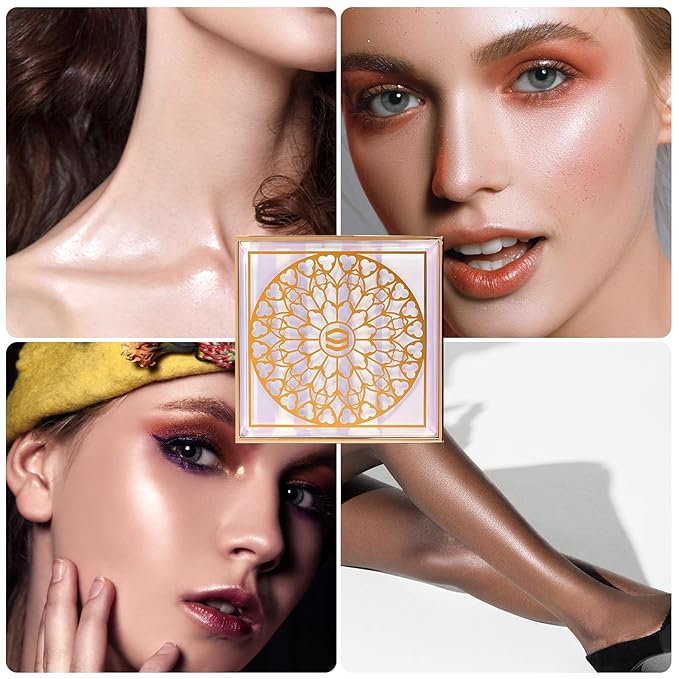 Face Highlighters Exquisite 3D Texture Luminizers Palette, Shiny Holographic Contour Makeup Illuminator Highly Pigment for Body Cheek Eyebrow Nose Chin Lip Glossy Shimmer Contouring Palette-Velvo Beauty