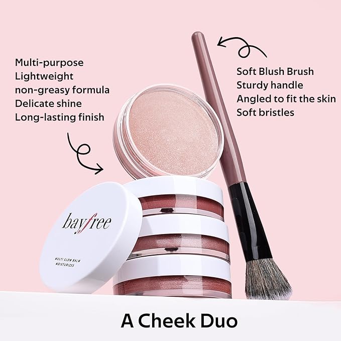Multi Cream Blush & Blush Brush Set, Korean Makeup Blush for Cheeks, Multi-Use Face Balm, Lightweight & Hydrating, Blendable Color, Non-Greasy, Soft Bristles for Radiant Finish (Dewy)-Velvo Beauty