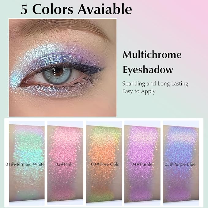 Mermaid Glitter Eyeshadow Palette, Multichrome Chameleon Cream Eye Shadow, Color Shifting White Eyeshadow Sparkling Holographic Shimmer Inner Corner Eye Brightener Highlighter Makeup-Velvo Beauty