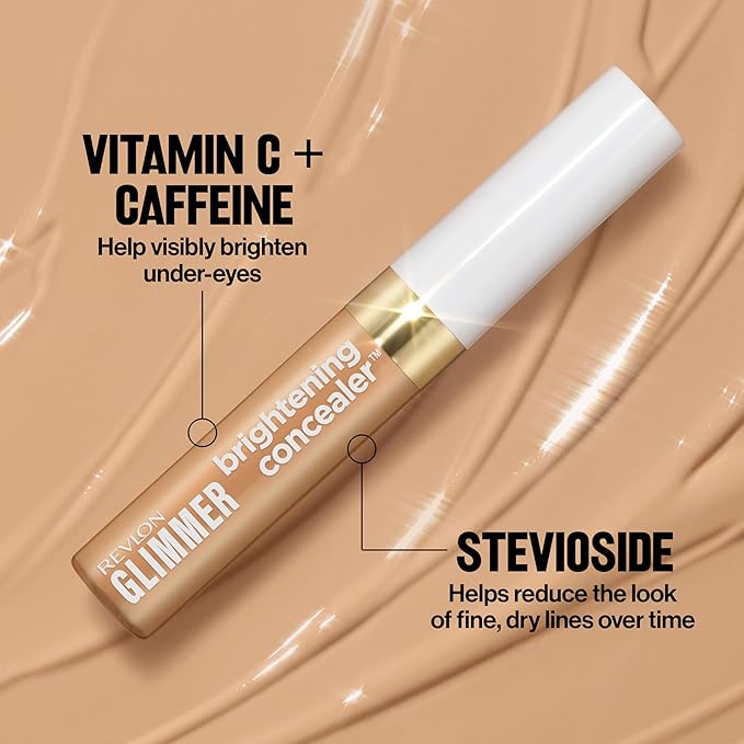 Revlon Glimmer Brightening Concealer, Liquid Under Eye Makeup, Made with Caffeine, Vitamin C, & Stevioside, 125, 0.3 fl oz-Velvo Beauty