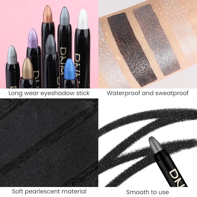 evpct Pearl Black Shimmer Cream Eye Shadow Brightener Sticks Set for Eyes, Black Shimmery Matte Pencil Eye shadow Applicator Stick Pen Palette Makeup Waterproof sombras en crema para ojos 03#-Velvo Beauty
