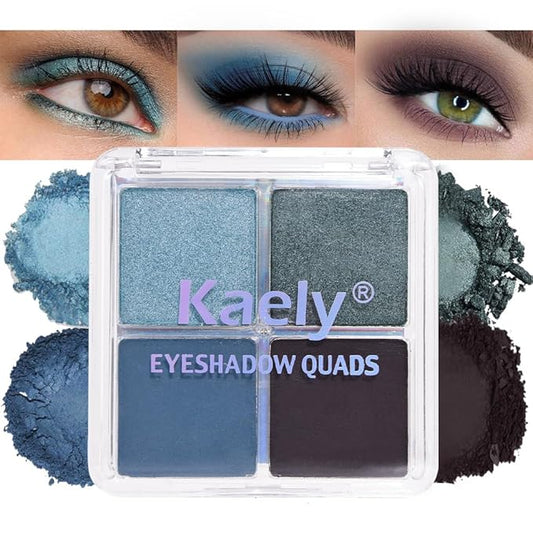 Kaely Powder Eyeshadow Quad, Blue Taupe Matte Glitter Eyeshadow Palette Makeup, Neutral Eye Shadow Palette for Older Women Pigmented Waterproof, sombras para ojos, Blendable, Cruelty-free, 13-Velvo Beauty