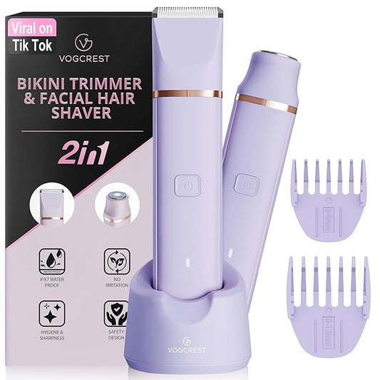 Electric Bikini Trimmer: 2 in1 Body Facial Hair Remover - Painless Pubic Hair Shaver (Purple)-Velvo Beauty