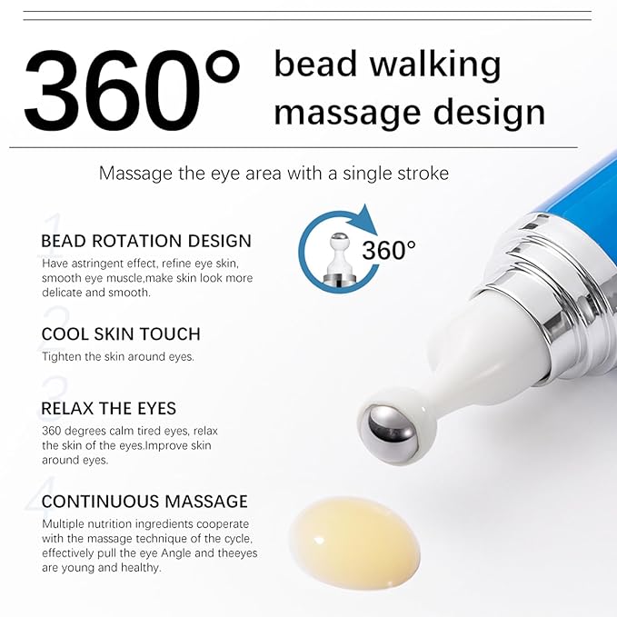 5% Caffeine Eye Serum with 360° Eye Massage Roller Eye Serum for Dark Circles & Relieve Puffiness, Reduce Wrinkles and Fine Lines, Eye Bags, Tighten Lifting Brightening Under Eye Cream-0.5 OZ-Velvo Beauty