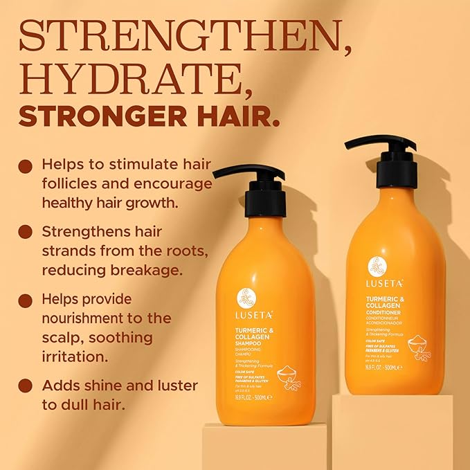 Luseta Shampoo and Conditioner Set for Hair with Turmeric & Collagen, Hair Thickening Volumizing Shampoo for Thin or Oil Hair, Sulfate and Parabens Free 2x16.9Oz-Velvo Beauty