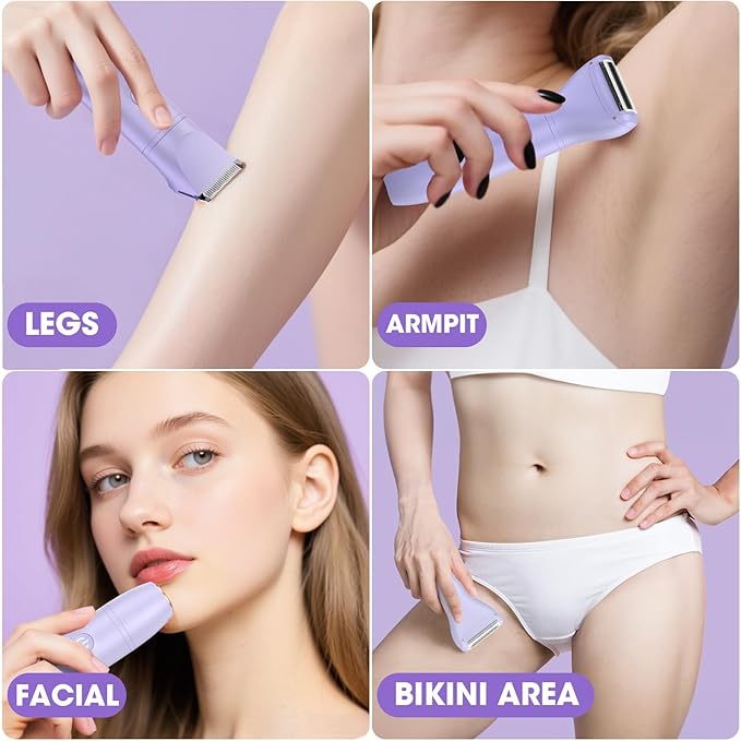 Bikini Trimmer Electric Razors for Women,3 in 1 Body Hair Removal Kit for Face,Pubic,Arm, Leg, Armpit, Bikini Trimmer,Painless IPX6 Waterproof Rechargeable Portable Lady Shavers Wet & Dry Gifts-Velvo Beauty