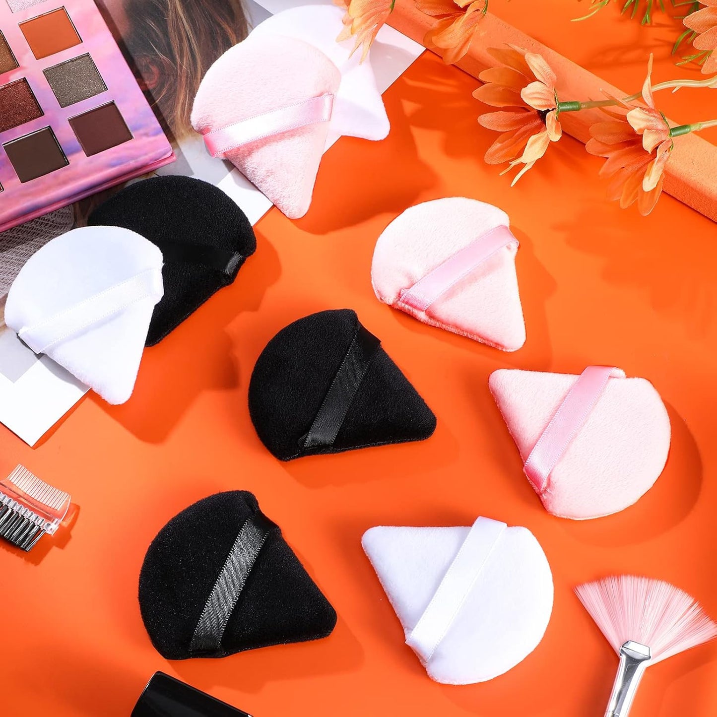 Meanplan 100 Pcs Powder Puff Face Soft Makeup Sponge Triangle Powder Puffs for Loose Velour Cosmetic Foundation Wet Dry Sponge Makeup Tools(Black, White, Pink)-Velvo Beauty