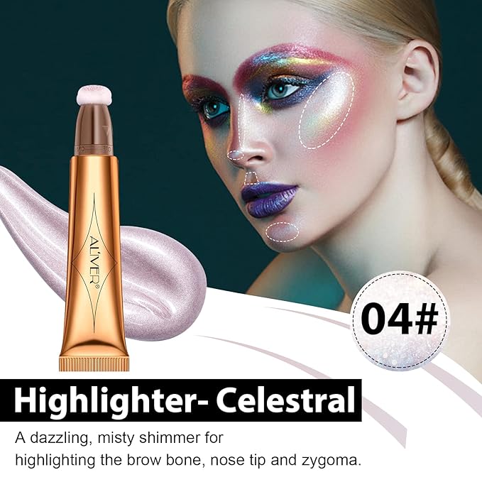Liquid Highlighter Beauty Wand, Highlight Bronzer Stick with Cushion Applicator, Smooth Shimmer Finish, Lightweight Silky Cream Face Makeup Stick, Cruelty-free (Celestral)-Velvo Beauty