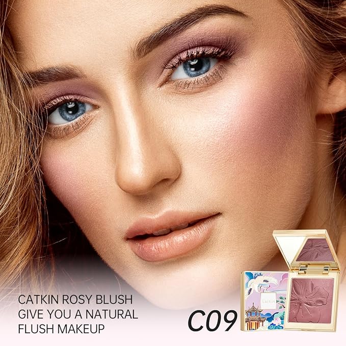 CATKIN Cheek Powder Blush Baked Pink Makeup Blusher Creamy Light Weight Long Lasting Natural flush Finish10g (C09 Midnight)-Velvo Beauty