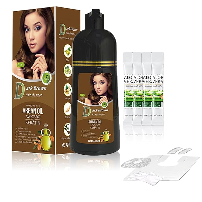Gray Coverage Color Shampoo - 3-in-1 Color Depositing Shampoo with Herbal Formula, Ammonia-Free Hair Dye for Women & Men, Long-Lasting Root Touch Up (Dark Brown, Lasts 6 Weeks)-Velvo Beauty