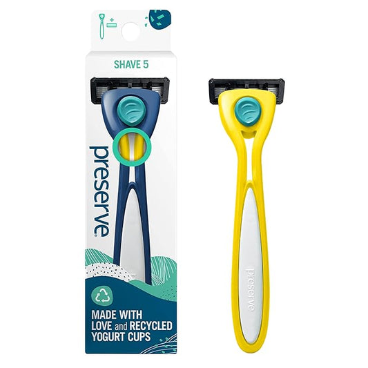 Preserve Shave 5 Five Blade Refillable Razor, Made from Recycled Materials, Sunshine Yellow-Velvo Beauty