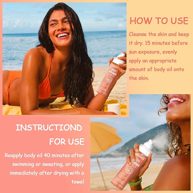 Broad Spectrum SPF 50 Sheer Body Sunscreen Setting Mist Sunscreen Body Glow Oil Spray for Face & Body with Gold Mica Sun-kissed Glow Skin Illuminator Hydrating Non-Greasy (A)-Velvo Beauty