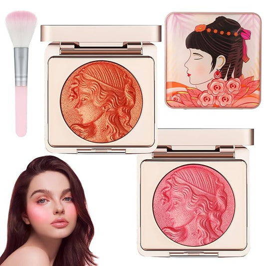 Embossed Smooth Powder Blush Palette for Cheeks,Matte Face Powder Blush Palette,Embossed Girl Blush for Cheeks,Natural Nude Long Lasting Powder Blush Palette for All Skins(Pink+Orange)-Velvo Beauty