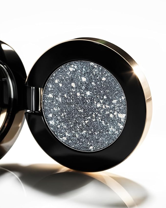 MAKE Beauty Multi-Chromatic Eye Shadow. Metal Reflecting Luminous Foil Finish Creamy, Buildable, Dimensional Long-wear, Crease-proof Powder Eyeshadow, Multichrome Shade - Spark, Navy Blue-Velvo Beauty