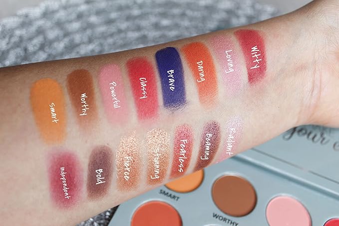 | 15 color pigmented blendable eyeshadow palette with mirror, warm neutral matte shimmery shades, travel size makeup-Velvo Beauty