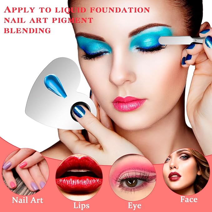 2 Pcs Stainless Makeup Mixing Palette,Tool for Mixing Foundation Nail-Art,Palette with A Stick,Storage Bag,Beauty Salon Color Cream Mixing Palette,Makeup Artist,Makeup Enthusiast (Heart Shaped)-Velvo Beauty
