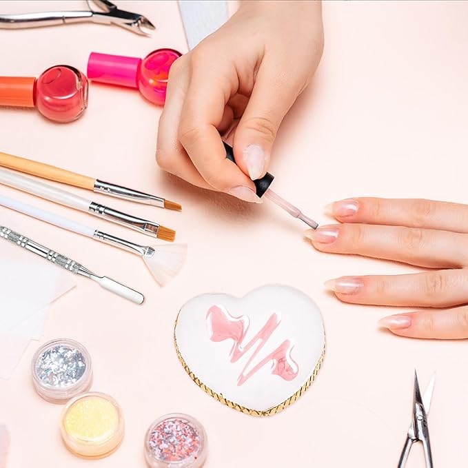 2 Pcs Resin Nail Art Palette and 2 Pcs Nail Brush, Color Palettes Cosmetic Mixing Tools, Nail Polish Palette with Stainless Stirring Rod for Nail Salons and Beginners (White, Pink)-Velvo Beauty