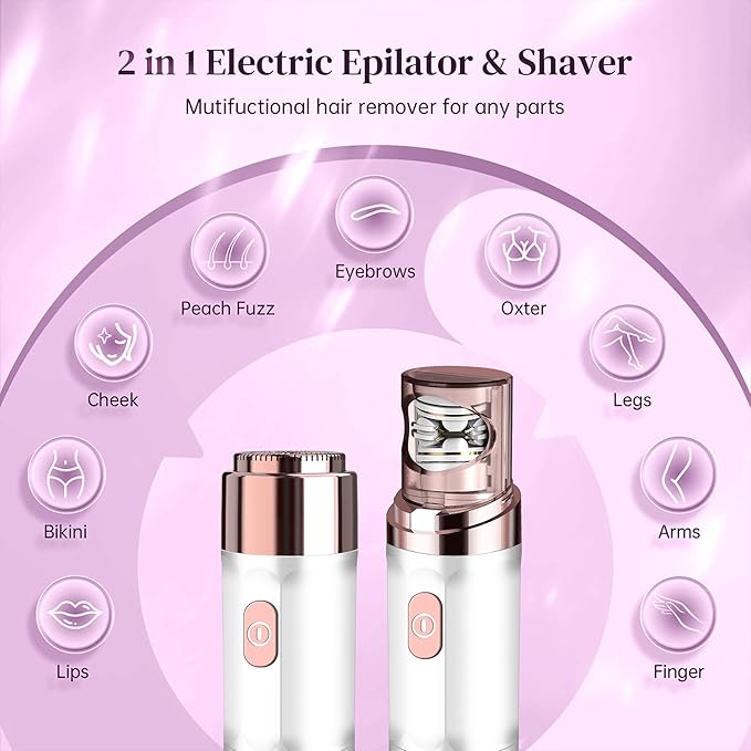 Hair Removal Epilator for Women, Gurelax Facial Epilator Hair Remover, Plucker for Face, Lip, 2-in-1 Epilation System, All Ages and Skin Types,with Brush, Pouch-Velvo Beauty