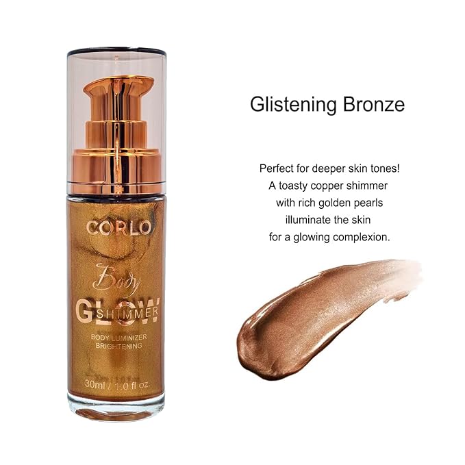 Body Shimmer Oil Liquid Illuminator Highlighter Waterproof Long Lasting Moisturizing Bronze Luminizer Glow For Face (Glistening Bronze, Body Oil)-Velvo Beauty