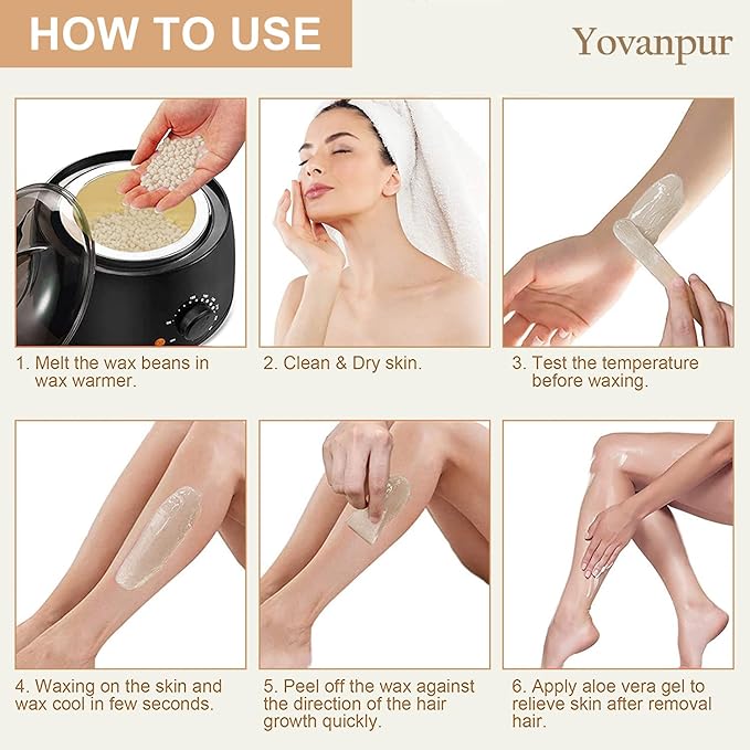 Hard Wax Beads for Hair Removal, Yovanpur 10.5oz Wax Beans for Sensitive Skin and Brazilian Waxing with 10pcs Wax Sticks (Cherry-Blossom)-Velvo Beauty