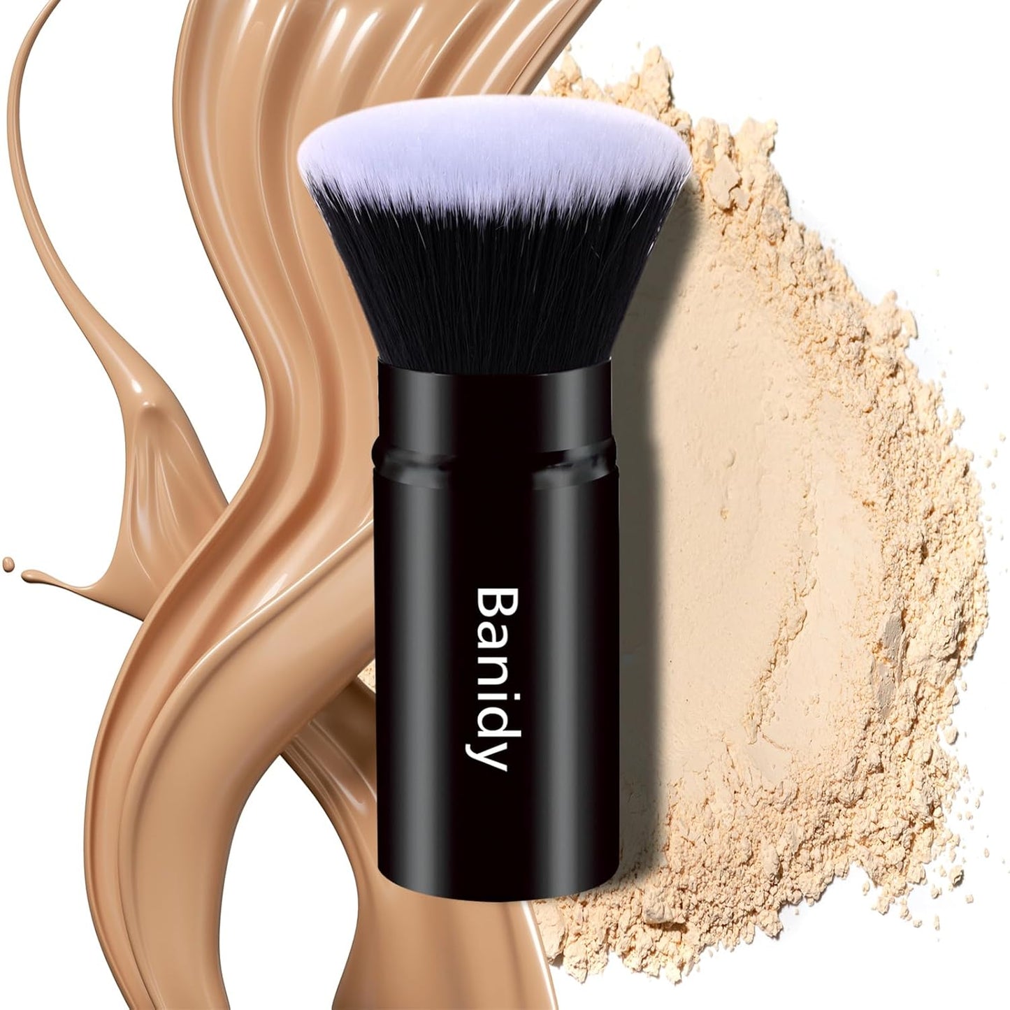 Makeup Brush Kabuki Face Brushes Retractable Travel Blush Brush Portable Flawless for Foundation, Powder Blush, Bronzer, Buffing, Liquid, Cream, Cruelty Free with Cover(Flat-Head)-Velvo Beauty