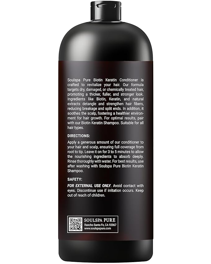 Biotin Conditioner with Keratin - Intense Repair & Strength Boost Formula - Nourishes Scalp for Healthy Hair Growth, with Tea Tree Oil & DHT Blockers, for Men & Women, 16 fl oz - SOULSPA PURE-Velvo Beauty