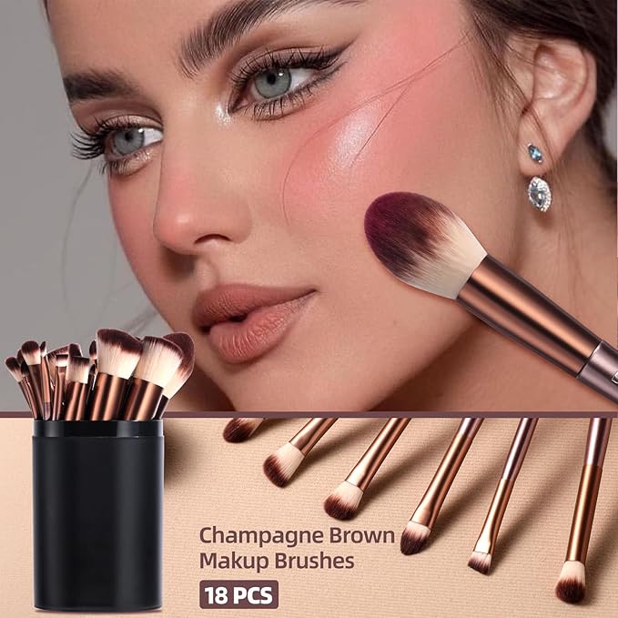 BS-MALL Makeup Brush Set 18 Pcs Premium Synthetic Foundation Powder Concealers Eye shadows Blush Makeup Brushes with black case (B-Brown)-Velvo Beauty