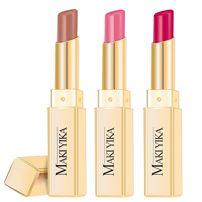 3Pc Moisture Lipsticks for Women Nude Pink Hot Pink Lipstick Hydrate Tinted Lip Balm for Dry Cracked Lips Glossy Lip Color, MA55/62/56-Velvo Beauty